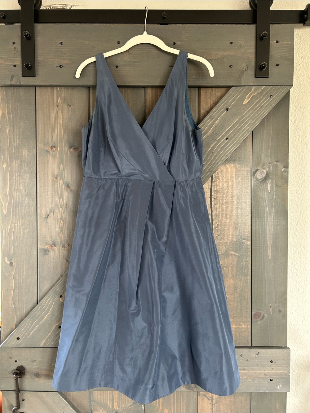 J. Crew Satin V-Neck A-Line Dress in Steel Blue
